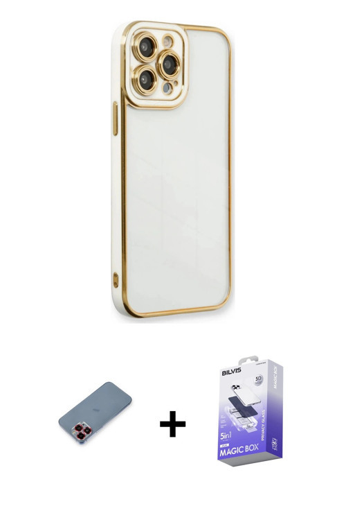 iPhone 13 Pro Max Kılıf Çekirdek Klasik Serisi - Siyah Bilvis 5in1 5D Magic Hayalet Cam Ekran K