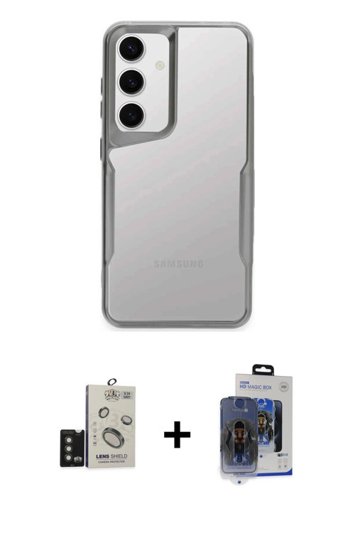 Galaxy S24 Kılıf Akış Çizgi Koleksiyonu - Siyah Vanessa Magic Cam + Titanyum Gri Bilvis Titan K