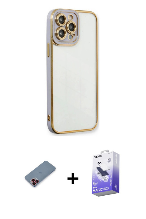 iPhone 13 Pro Max Kılıf Çekirdek Klasik Serisi - Siyah Bilvis 5in1 5D Magic Hayalet Cam Ekran K