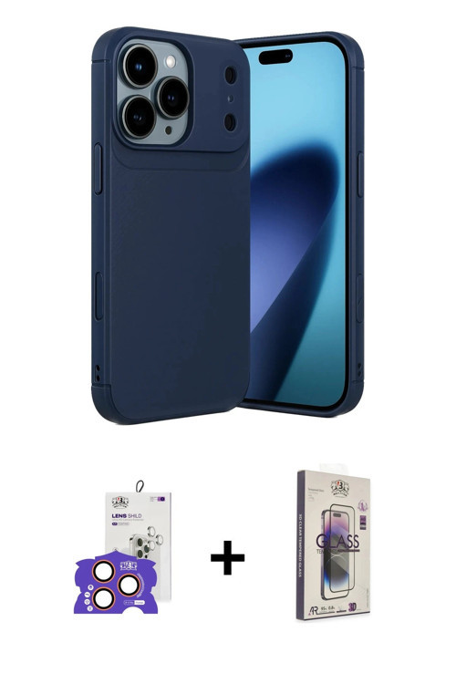 iPhone 17 Pro Max Kılıf Eksen Form Prime - Siyah Bilvis 3D Cam Ekran Koruyucu + Turuncu Bilvis