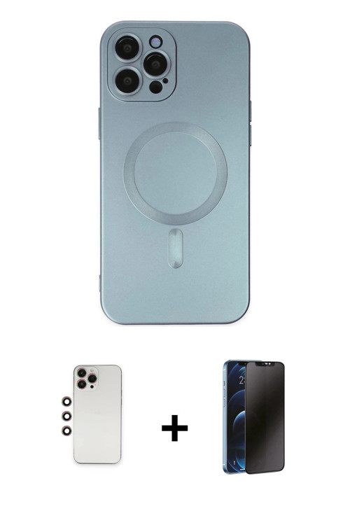 iPhone 12 Pro Max Kılıf Akış Minimal Özel Seri - Siyah 3D Antistatik Hayalet Cam Ekran Koruyucu