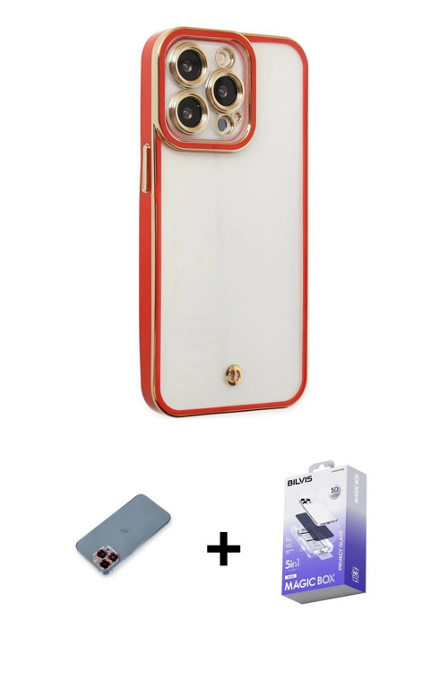 iPhone 13 Pro Max Kılıf Çekirdek Klasik Serisi - Siyah Bilvis 5in1 5D Magic Hayalet Cam Ekran K