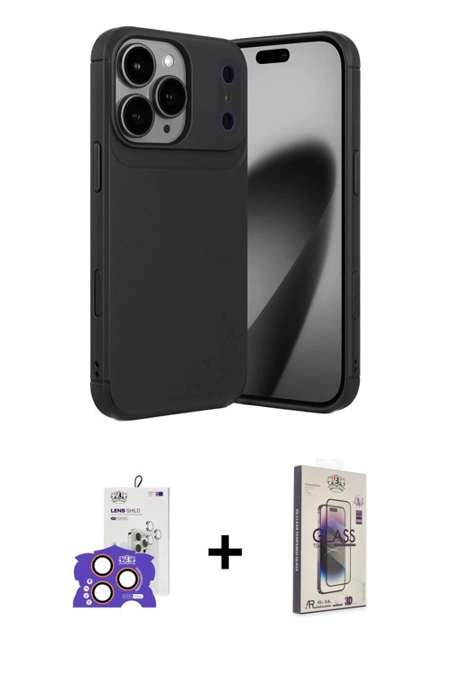 iPhone 17 Pro Max Kılıf Eksen Form Prime - Siyah Bilvis 3D Cam Ekran Koruyucu + Turuncu Bilvis