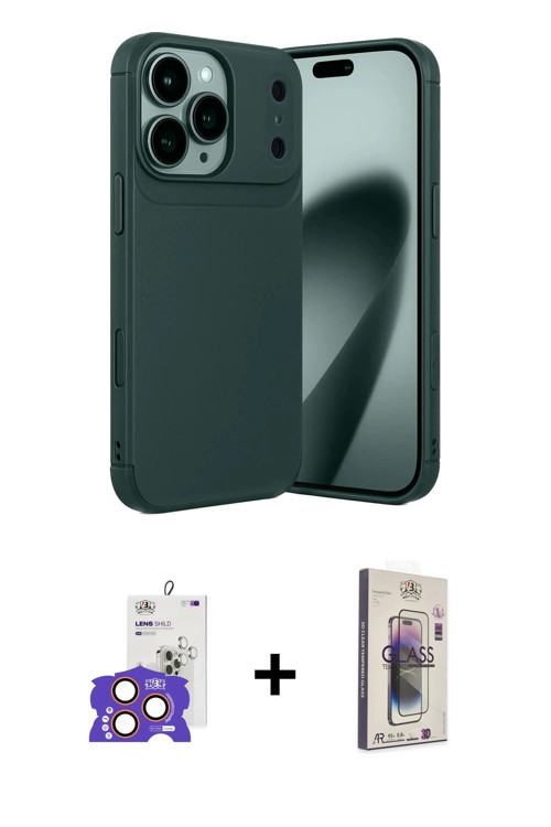 iPhone 17 Pro Max Kılıf Eksen Form Prime - Siyah Bilvis 3D Cam Ekran Koruyucu + Turuncu Bilvis