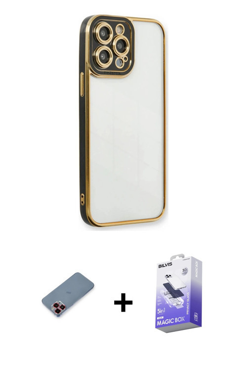 iPhone 13 Pro Max Kılıf Çekirdek Klasik Serisi - Siyah Bilvis 5in1 5D Magic Hayalet Cam Ekran K