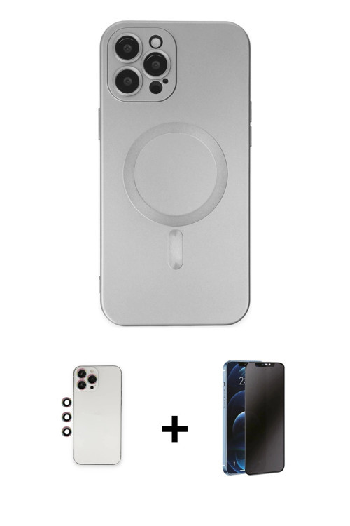 iPhone 12 Pro Max Kılıf Akış Minimal Özel Seri - Siyah 3D Antistatik Hayalet Cam Ekran Koruyucu