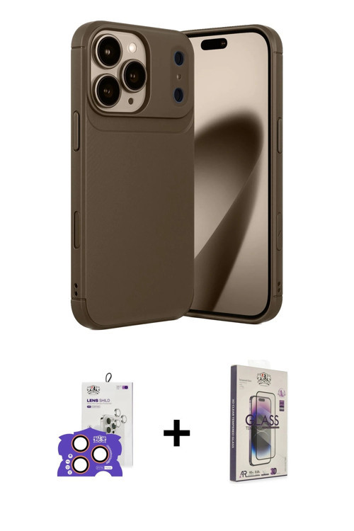 iPhone 17 Pro Max Kılıf Eksen Form Prime - Siyah Bilvis 3D Cam Ekran Koruyucu + Turuncu Bilvis