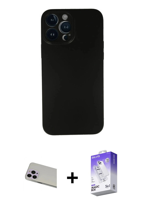 iPhone 13 Pro Max Kılıf Yadigar Yansıma Serisi - Siyah Bilvis 5in1 3D Magic Cam Ekran Koruyucu