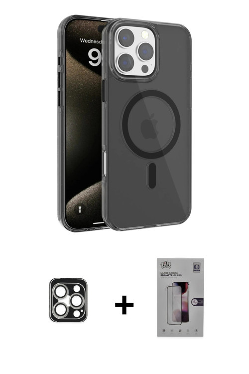 iPhone 16 Pro Max Kılıf Doruk Doku Özel Seri - Siyah Bilvis 3D Mat Cam Ekran Koruyucu + Gümüş P