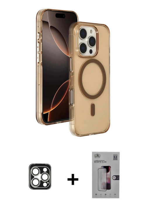 iPhone 16 Pro Max Kılıf Doruk Doku Özel Seri - Siyah Bilvis 3D Mat Cam Ekran Koruyucu + Gümüş P