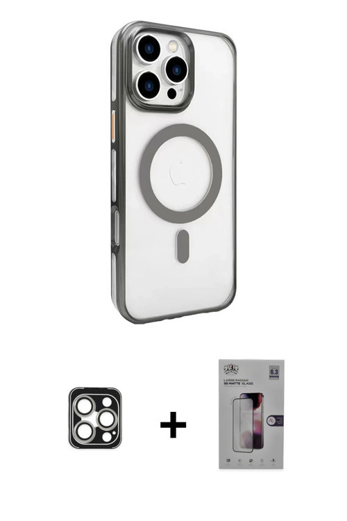 iPhone 16 Pro Max Kılıf Doruk Doku Özel Seri - Siyah Bilvis 3D Mat Cam Ekran Koruyucu + Gümüş P