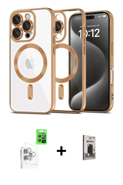 iPhone 16 Pro Kılıf Nova Işık Özel Seri - Siyah Bilvis Hayalet Cam Ekran Koruyucu + Beyaz Raze