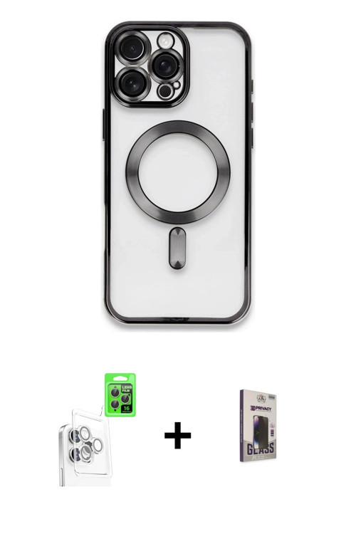 iPhone 16 Pro Kılıf Nova Işık Özel Seri - Siyah Bilvis Hayalet Cam Ekran Koruyucu + Beyaz Raze