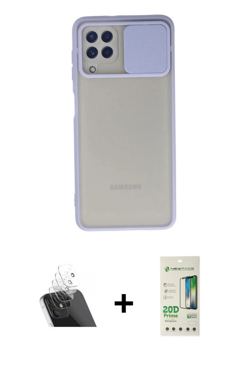 Galaxy A22 Kılıf Vadi Çizgi - Siyah 20D Premium Cam Ekran Koruyucu + Şeffaf Kamera Lens Koruma