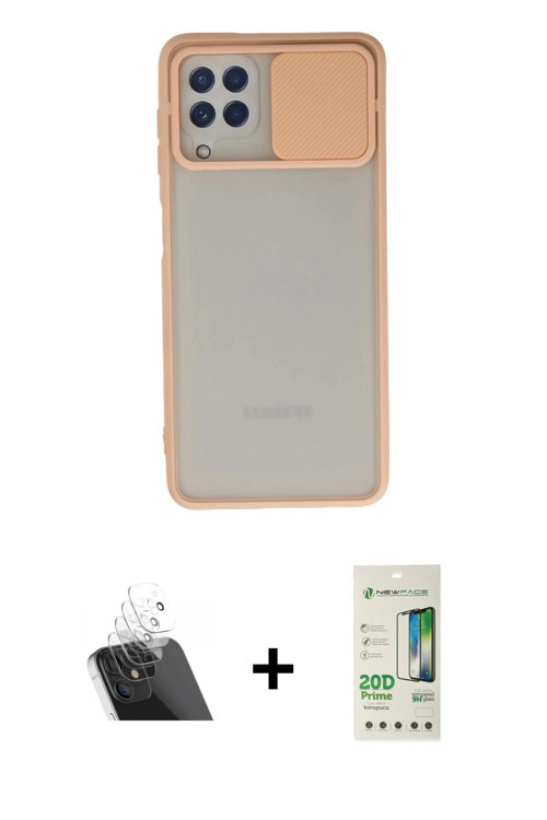 Galaxy A22 Kılıf Vadi Çizgi - Siyah 20D Premium Cam Ekran Koruyucu + Şeffaf Kamera Lens Koruma