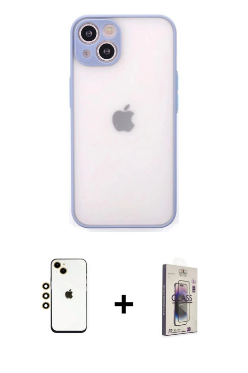 iPhone 14 Kılıf Ahenk Çizgi Serisi - Siyah Bilvis 3D Cam Ekran Koruyucu + Gold Shine Kamera Len