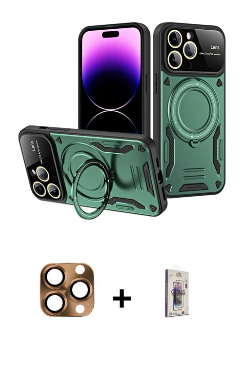 iPhone 16 Pro Max Kılıf Kıvılcım Modern Serisi - Siyah Bilvis 3D Cam Ekran Koruyucu + Çöl Titan