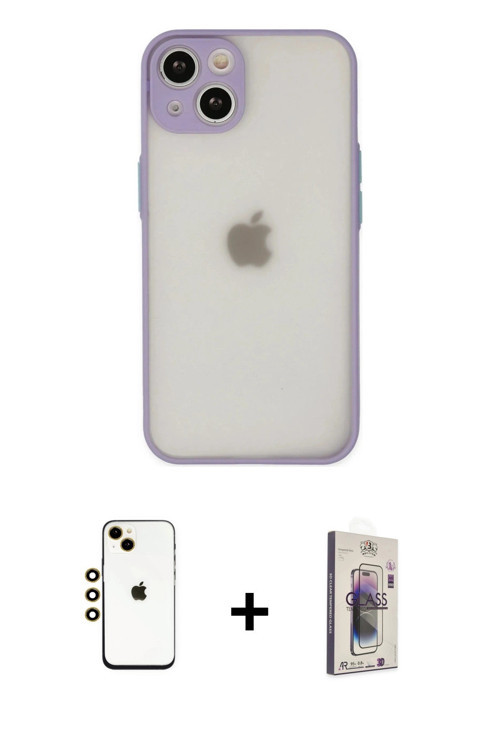 iPhone 14 Kılıf Ahenk Çizgi Serisi - Siyah Bilvis 3D Cam Ekran Koruyucu + Gold Shine Kamera Len