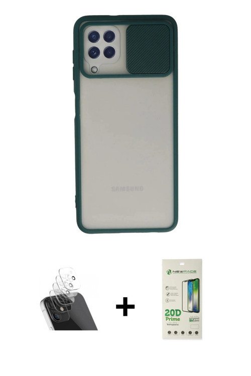 Galaxy A22 Kılıf Vadi Çizgi - Siyah 20D Premium Cam Ekran Koruyucu + Şeffaf Kamera Lens Koruma