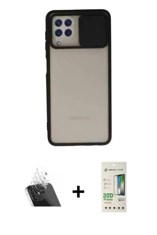 Galaxy A22 Kılıf Vadi Çizgi - Siyah 20D Premium Cam Ekran Koruyucu + Şeffaf Kamera Lens Koruma