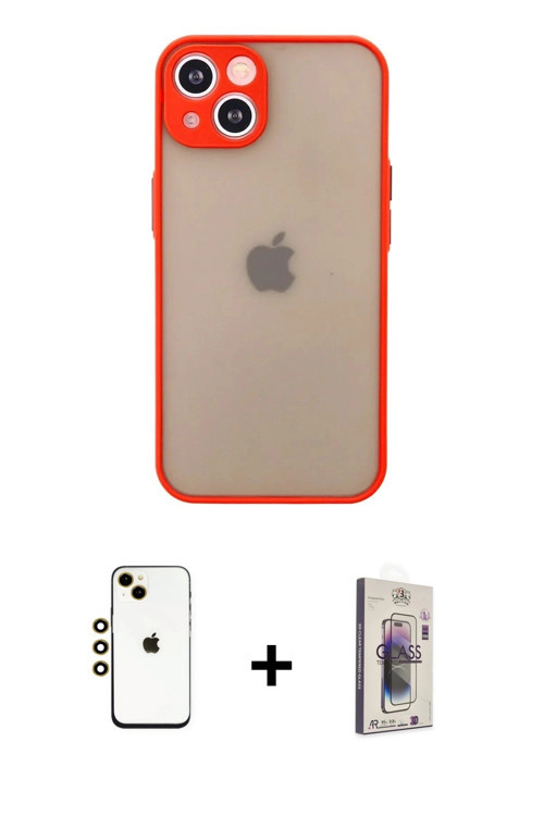 iPhone 14 Kılıf Ahenk Çizgi Serisi - Siyah Bilvis 3D Cam Ekran Koruyucu + Gold Shine Kamera Len