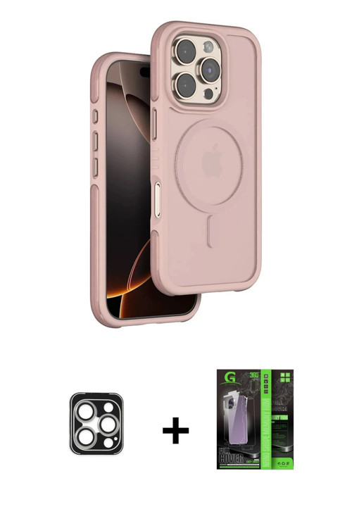 iPhone 16 Pro Max Kılıf Çekirdek Minimal Prime - Şeffaf 360 Full Body Arka Koruyucu + Gümüş PVD