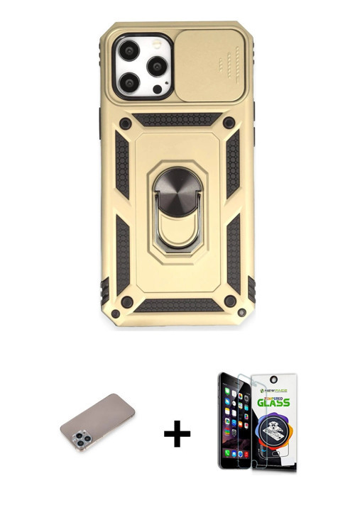 iPhone 12 Pro Max Kılıf Ahenk Klasik - Şeffaf Temperli Cam Ekran Koruyucu + Sierra Blue Shine K