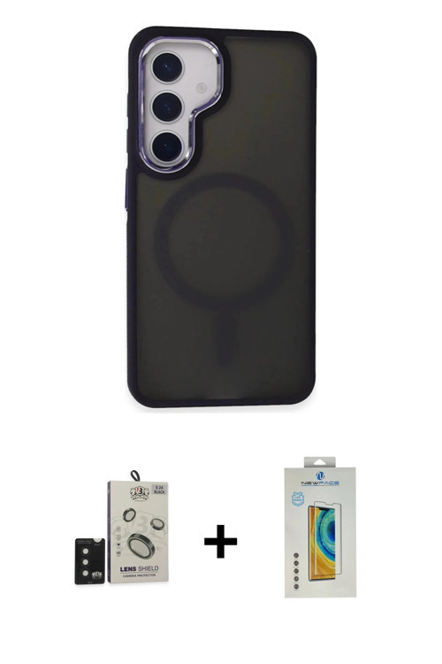 Galaxy S24 Kılıf Yörünge Klasik - Siyah Polymer Nano Ekran Koruyucu + Siyah Bilvis Titan Kamera