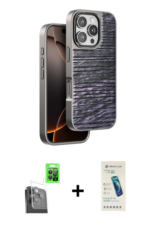 iPhone 16 Pro Kılıf Atlas Minimal Özel Seri - Şeffaf Pasifik Cam Ekran Koruyucu + Siyah Raze Me
