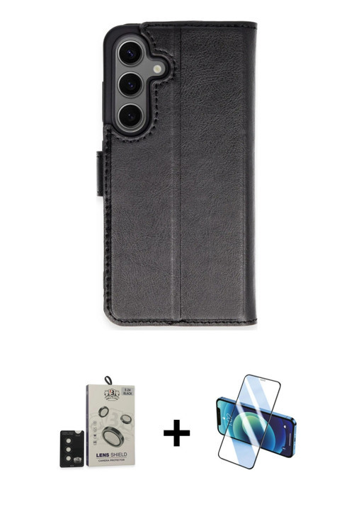 Galaxy S24 Kılıf Siluet Işık Serisi - Siyah 3D Antistatik Cam Ekran Koruyucu + Siyah Bilvis Tit