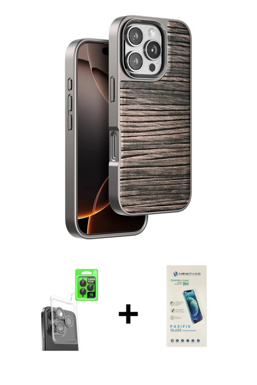 iPhone 16 Pro Kılıf Atlas Minimal Özel Seri - Şeffaf Pasifik Cam Ekran Koruyucu + Siyah Raze Me