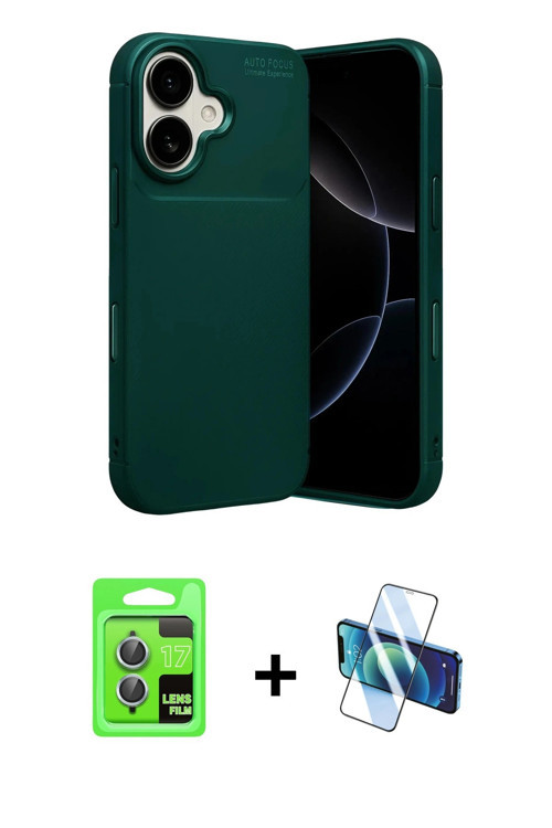 iPhone 17 Kılıf Eksen Form Prime - Siyah 3D Antistatik Cam Ekran Koruyucu + Açık Mavi Raze Meta