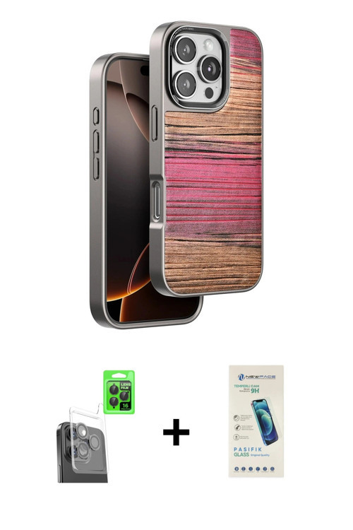 iPhone 16 Pro Kılıf Atlas Minimal Özel Seri - Şeffaf Pasifik Cam Ekran Koruyucu + Siyah Raze Me