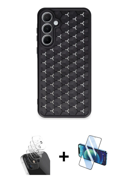 Galaxy A35 5G Kılıf Zirve Form - Siyah 3D Antistatik Cam Ekran Koruyucu + Şeffaf Kamera Lens Ko