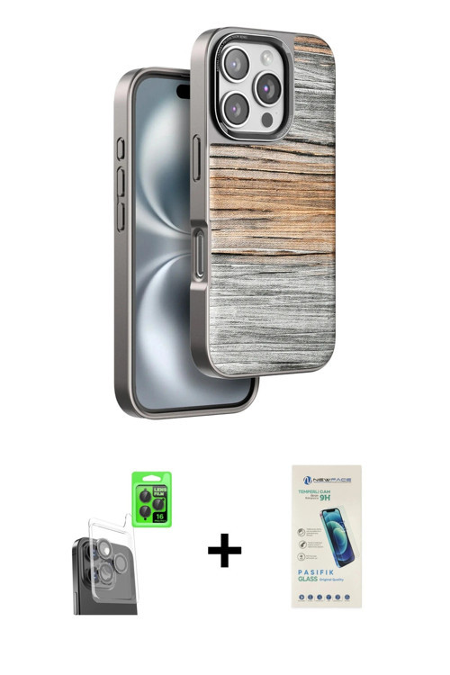 iPhone 16 Pro Kılıf Atlas Minimal Özel Seri - Şeffaf Pasifik Cam Ekran Koruyucu + Siyah Raze Me