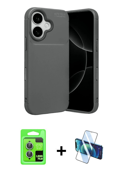 iPhone 17 Kılıf Eksen Form Prime - Siyah 3D Antistatik Cam Ekran Koruyucu + Açık Mavi Raze Meta