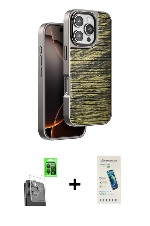 iPhone 16 Pro Kılıf Atlas Minimal Özel Seri - Şeffaf Pasifik Cam Ekran Koruyucu + Siyah Raze Me