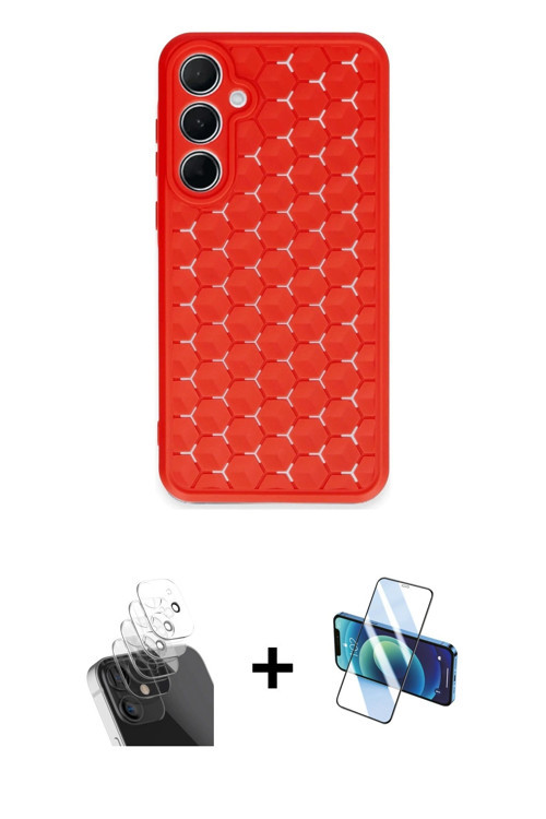 Galaxy A35 5G Kılıf Zirve Form - Siyah 3D Antistatik Cam Ekran Koruyucu + Şeffaf Kamera Lens Ko