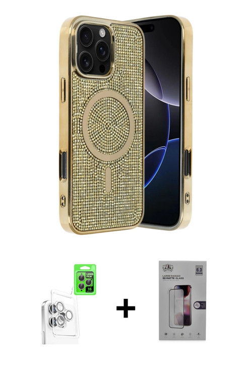 iPhone 16 Pro Max Kılıf Eksen Çizgi - Siyah Bilvis 3D Mat Cam Ekran Koruyucu + Beyaz Raze Metal