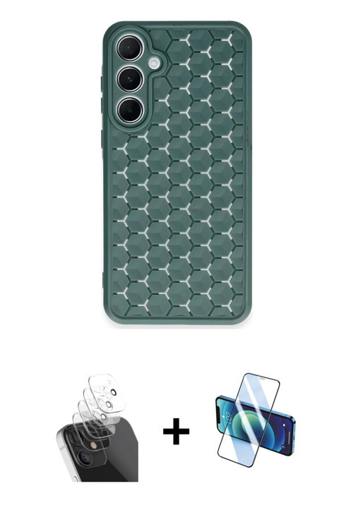 Galaxy A35 5G Kılıf Zirve Form - Siyah 3D Antistatik Cam Ekran Koruyucu + Şeffaf Kamera Lens Ko