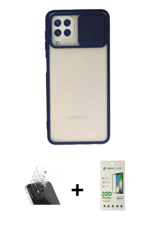 Galaxy A22 Kılıf Vadi Çizgi - Siyah 20D Premium Cam Ekran Koruyucu + Şeffaf Kamera Lens Koruma