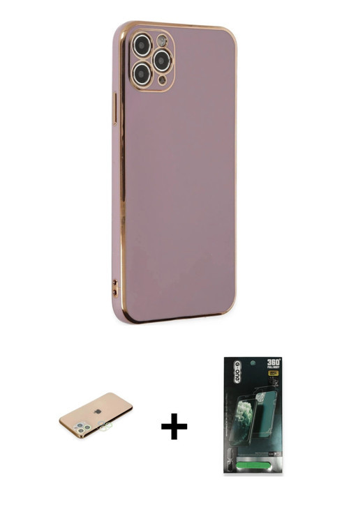 iPhone 11 Pro Max Kılıf Yankı Serisi - Şeffaf 360 Full Body Arka Koruyucu + Yeşil Renkli Kamera