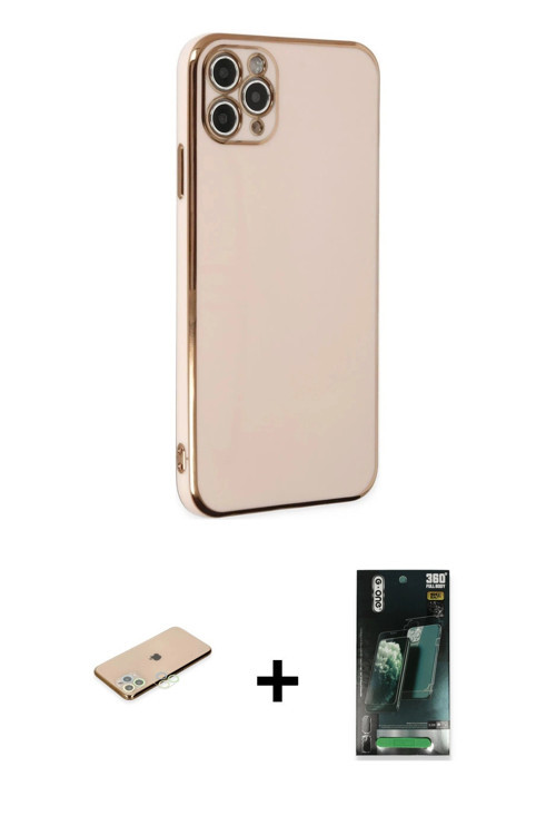 iPhone 11 Pro Max Kılıf Yankı Serisi - Şeffaf 360 Full Body Arka Koruyucu + Yeşil Renkli Kamera