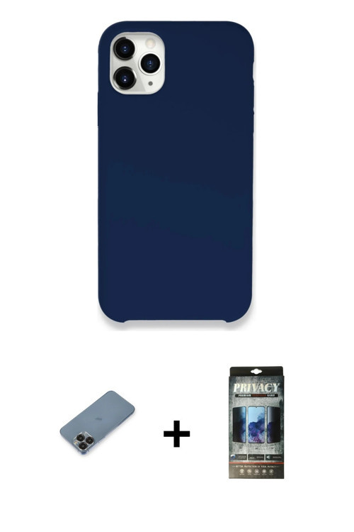 iPhone 11 Pro Max Kılıf Zirve Modern Özel Seri - Siyah 34D Hayalet Izgaralı Cam + Siyah Metal K