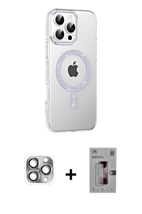 iPhone 16 Pro Max Kılıf Yörünge Koleksiyonu - Siyah Bilvis 3D Mat Cam Ekran Koruyucu + Gri Pers