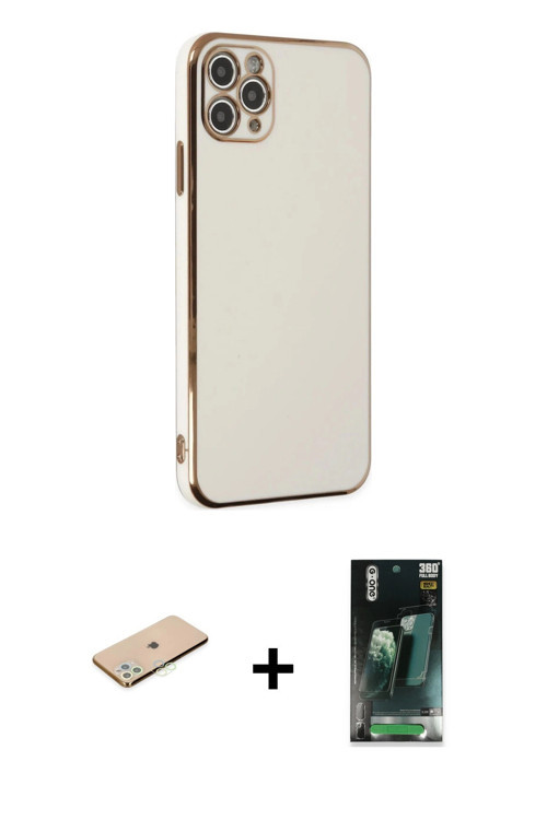 iPhone 11 Pro Max Kılıf Yankı Serisi - Şeffaf 360 Full Body Arka Koruyucu + Yeşil Renkli Kamera