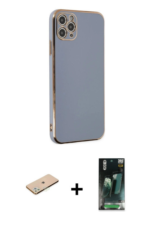 iPhone 11 Pro Max Kılıf Yankı Serisi - Şeffaf 360 Full Body Arka Koruyucu + Yeşil Renkli Kamera