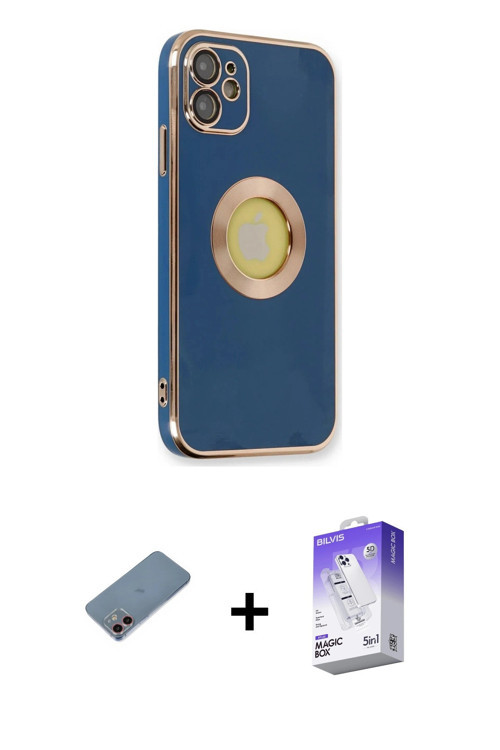 iPhone 12 Kılıf İz Form Serisi - Siyah Bilvis 5in1 3D Magic Cam Ekran Koruyucu + Pembe Shine Ka