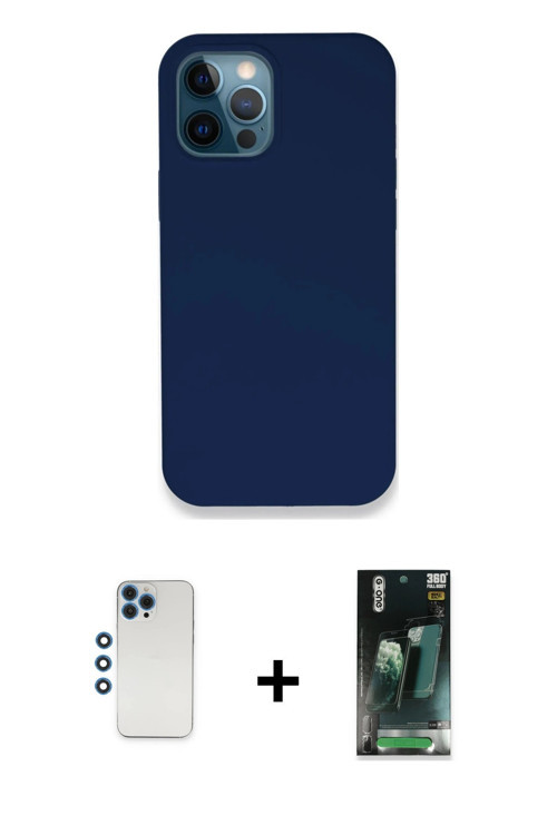 iPhone 12 Pro Kılıf Zirve Modern Özel Seri - Şeffaf 360 Full Body Arka Koruyucu + Mavi Shine Ka