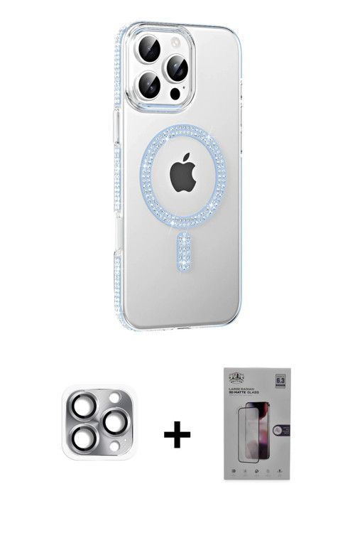 iPhone 16 Pro Max Kılıf Yörünge Koleksiyonu - Siyah Bilvis 3D Mat Cam Ekran Koruyucu + Gri Pers